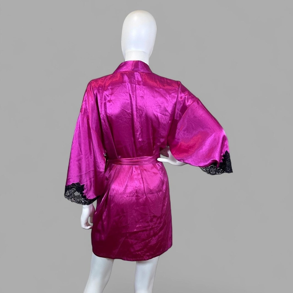 Frederick's‎ of Hollywood Fuchsia Robe Medium Lace Trim Y2K Coquette Boudoir